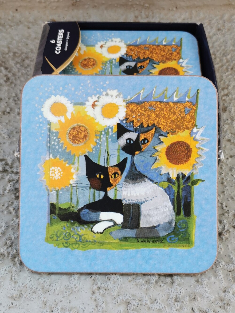 Pimpernel Rosina Wachtmeister Cats Sunflowers Coasters Set of 6